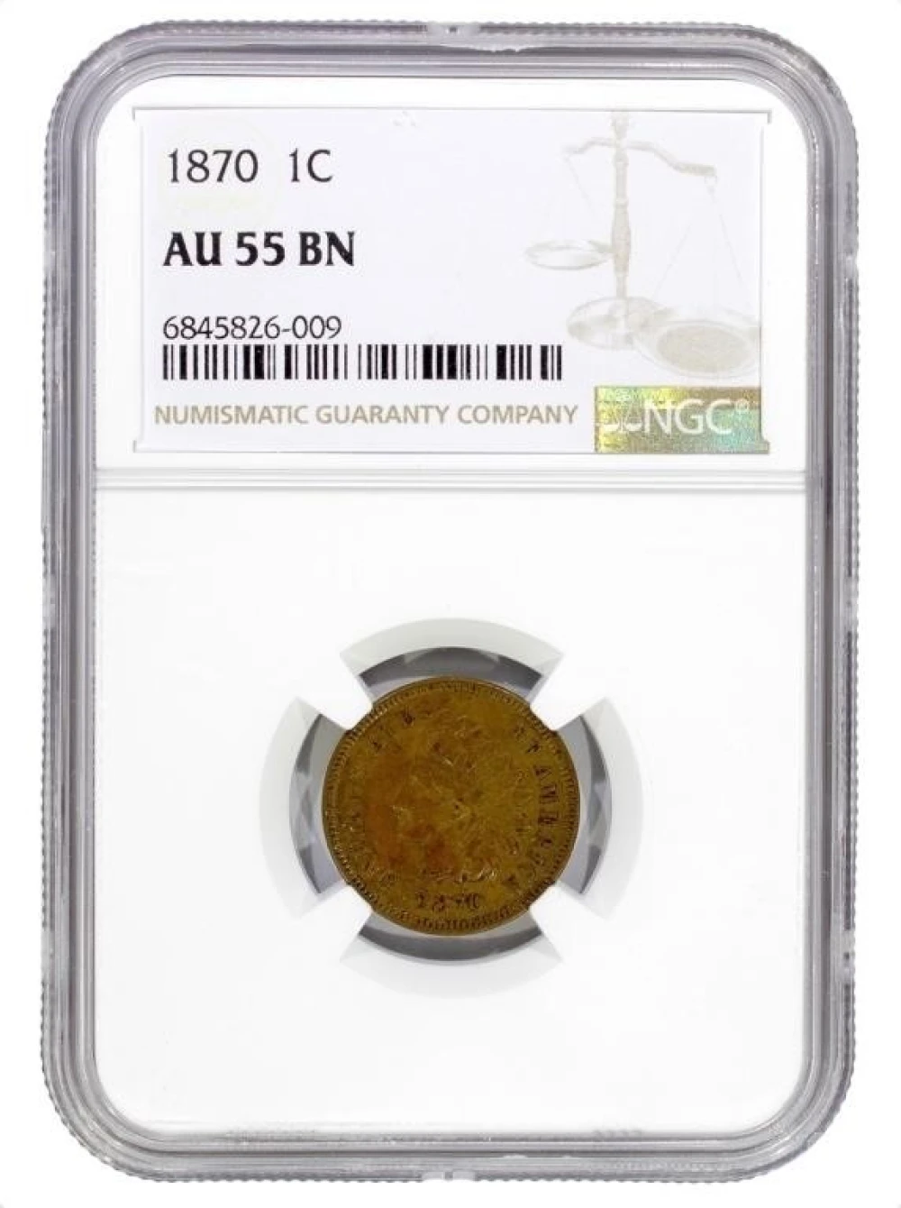 NGC AU-55 1870 Indian Cent