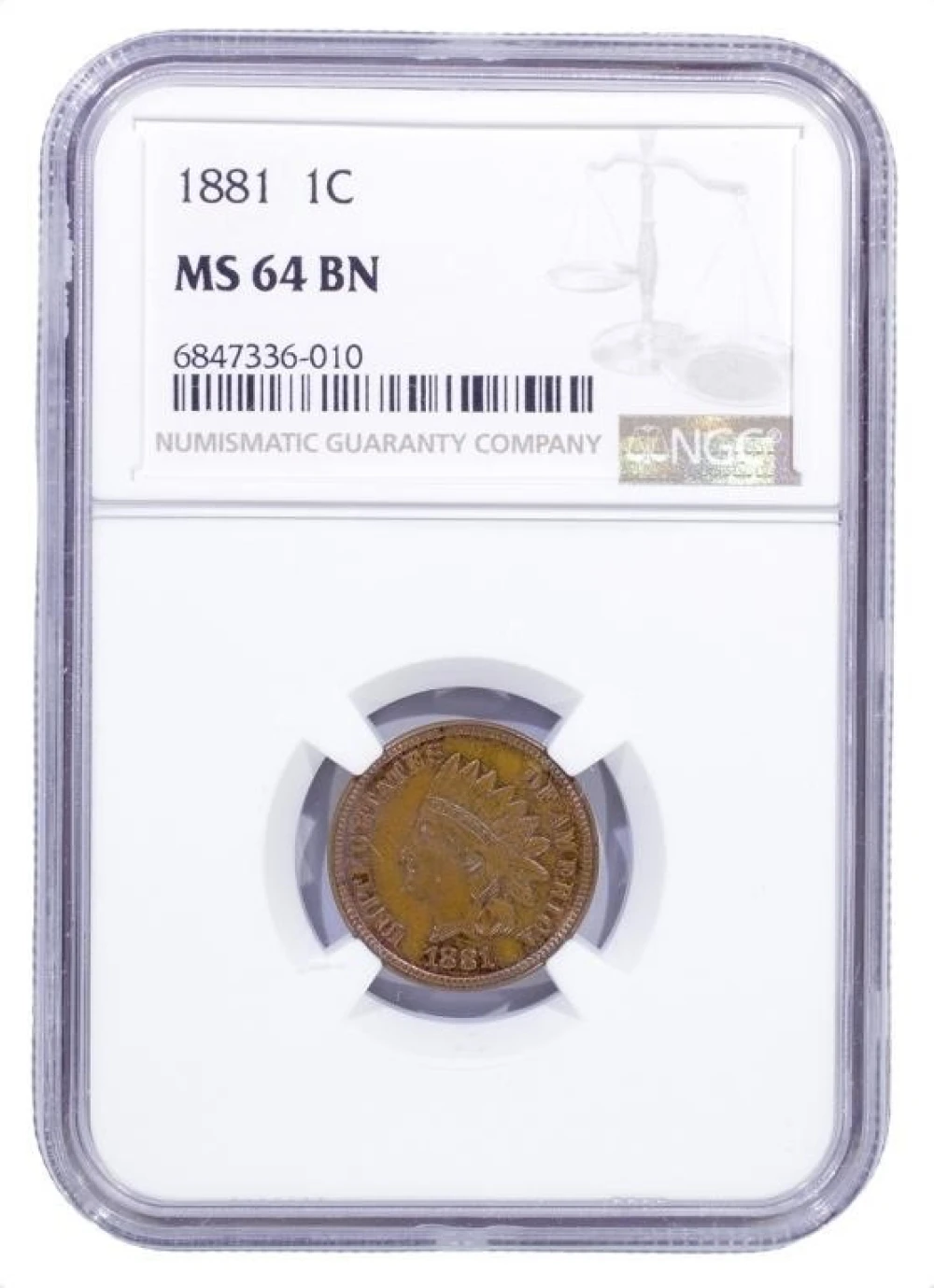 NGC MS-64 BN 1881 Indian Cent