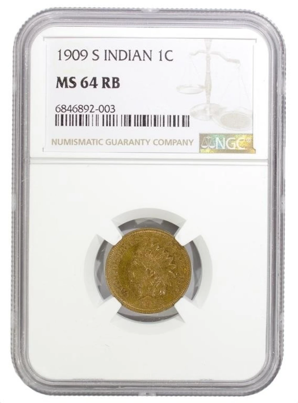 NGC MS-64 RB 1909-S Indian Cent