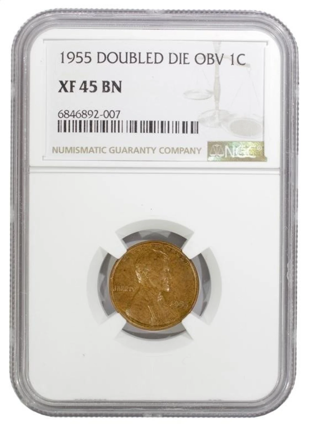 NGC EF-45 1955 Double Die Lincoln Cent