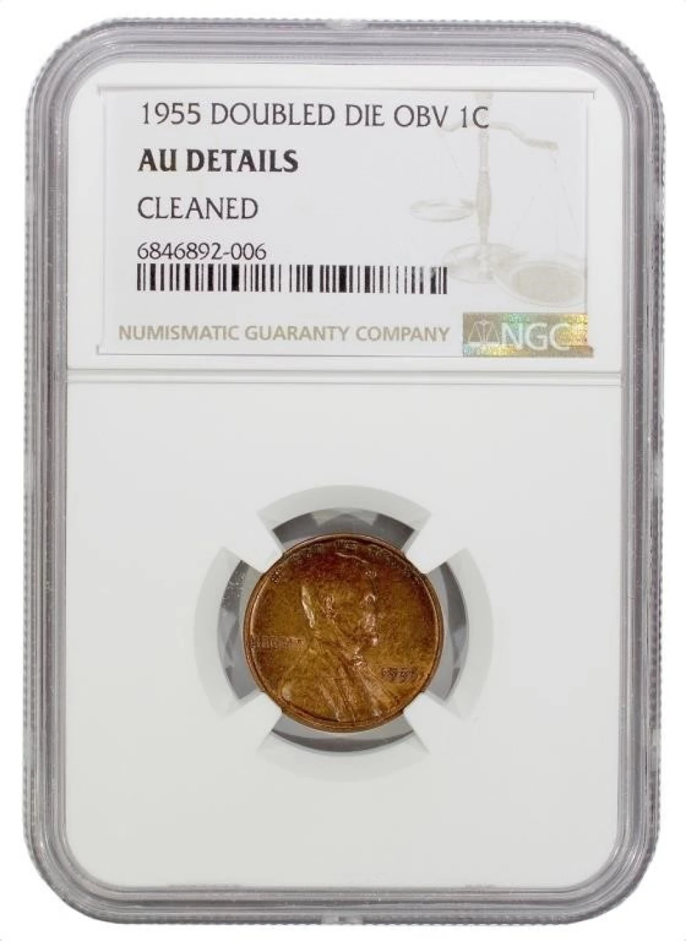 NGC AU Details 1955 Double Die Lincoln Cent