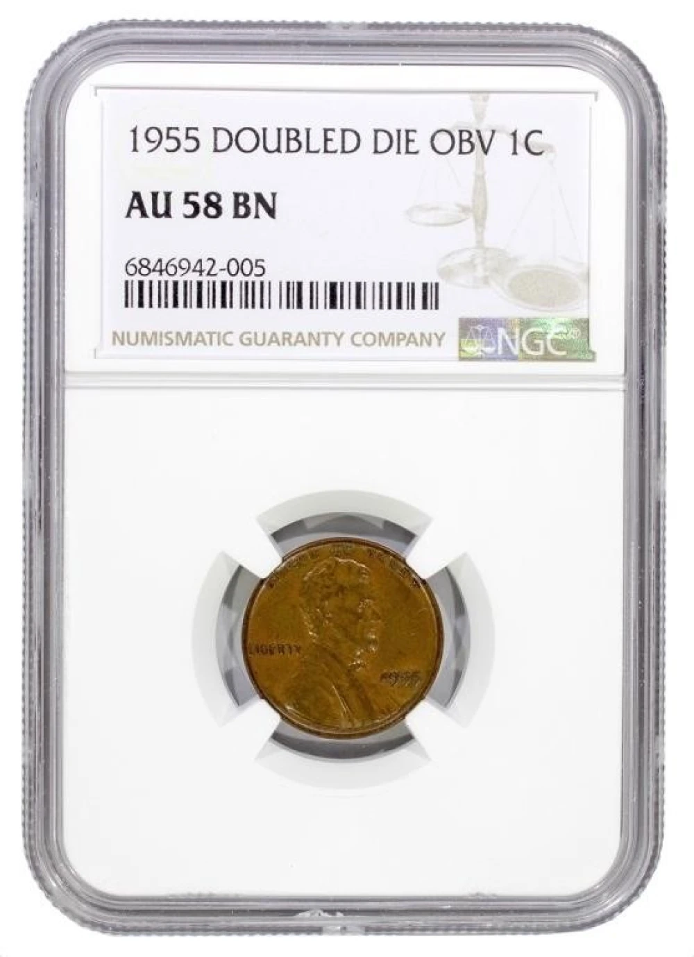 NGC AU-58 1955 Double Die Lincoln Cent