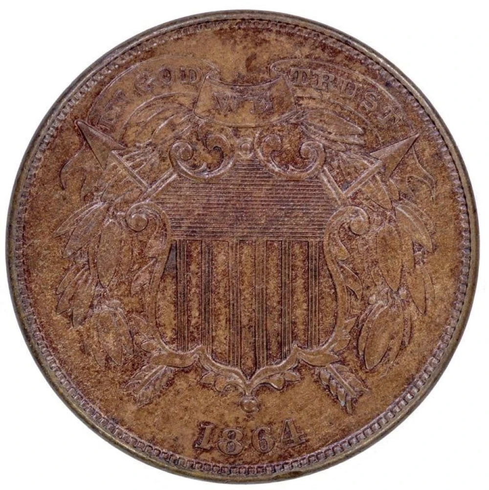 AU-58 1864 Small Motto Two Cent Piece