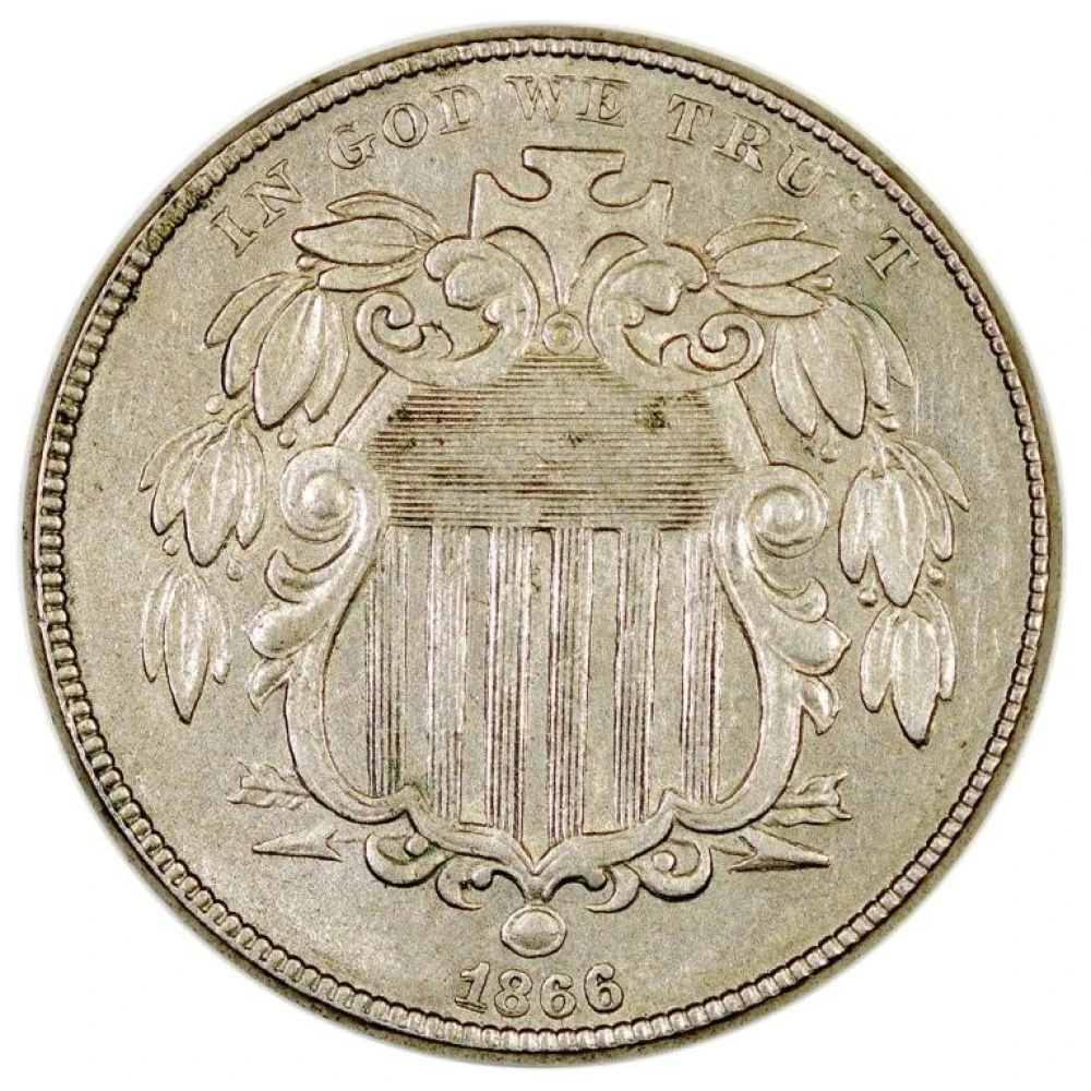 AU-50 1866 Shield Nickel Partly Recut Date