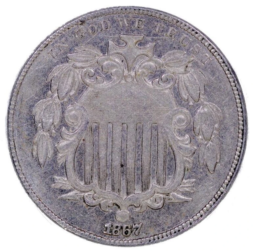 AU-50 1867 No Rays Shield Nickel