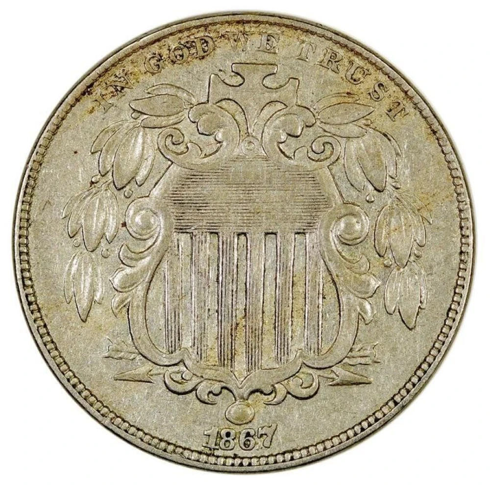 Re Cut Date 1867 With Rays Shield Nickel