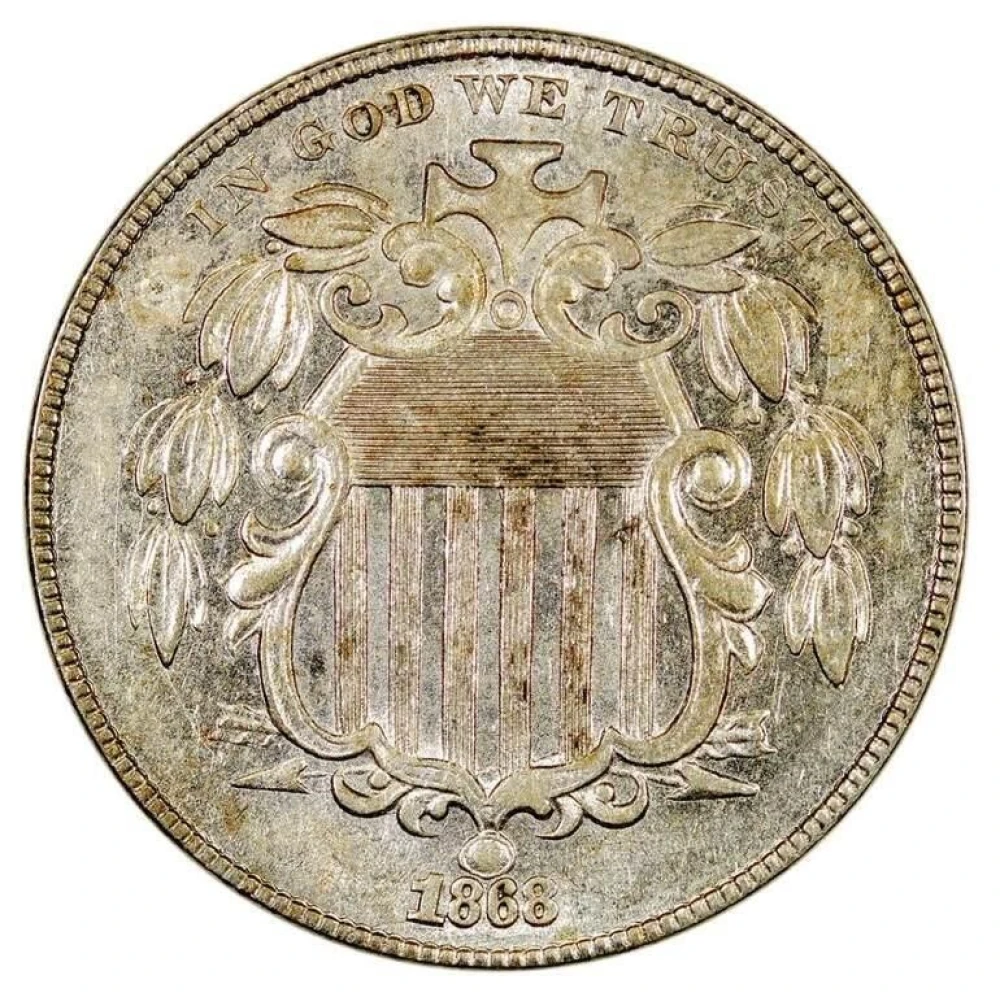 AU-58 1868 Shield Nickel
