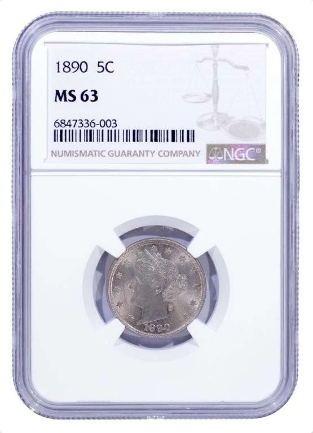 NGC MS-63 1890 Liberty Nickel