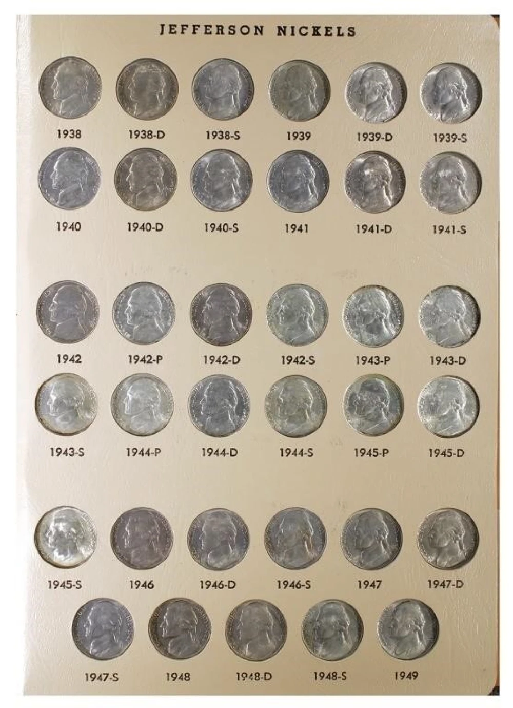 1938-1990 BU Jefferson Nickel Set