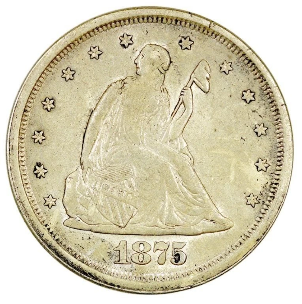 AU-50 Dipped 1875-S Twenty Cent