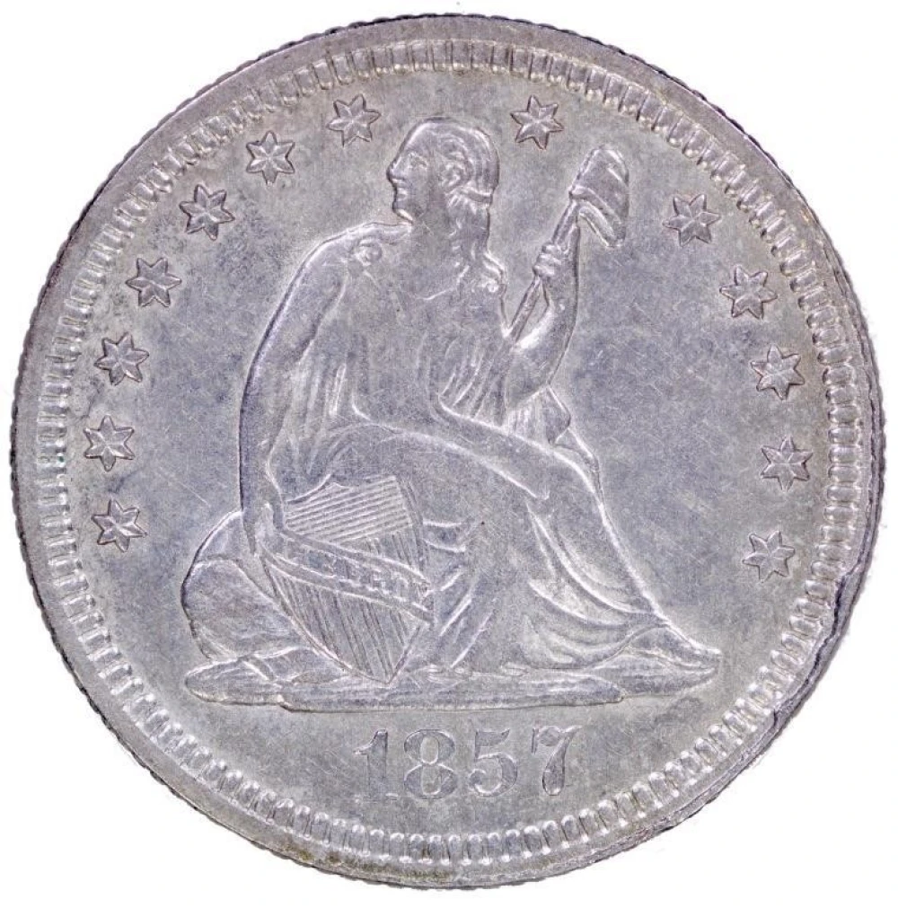 AU-58 1857 Seated Quarter