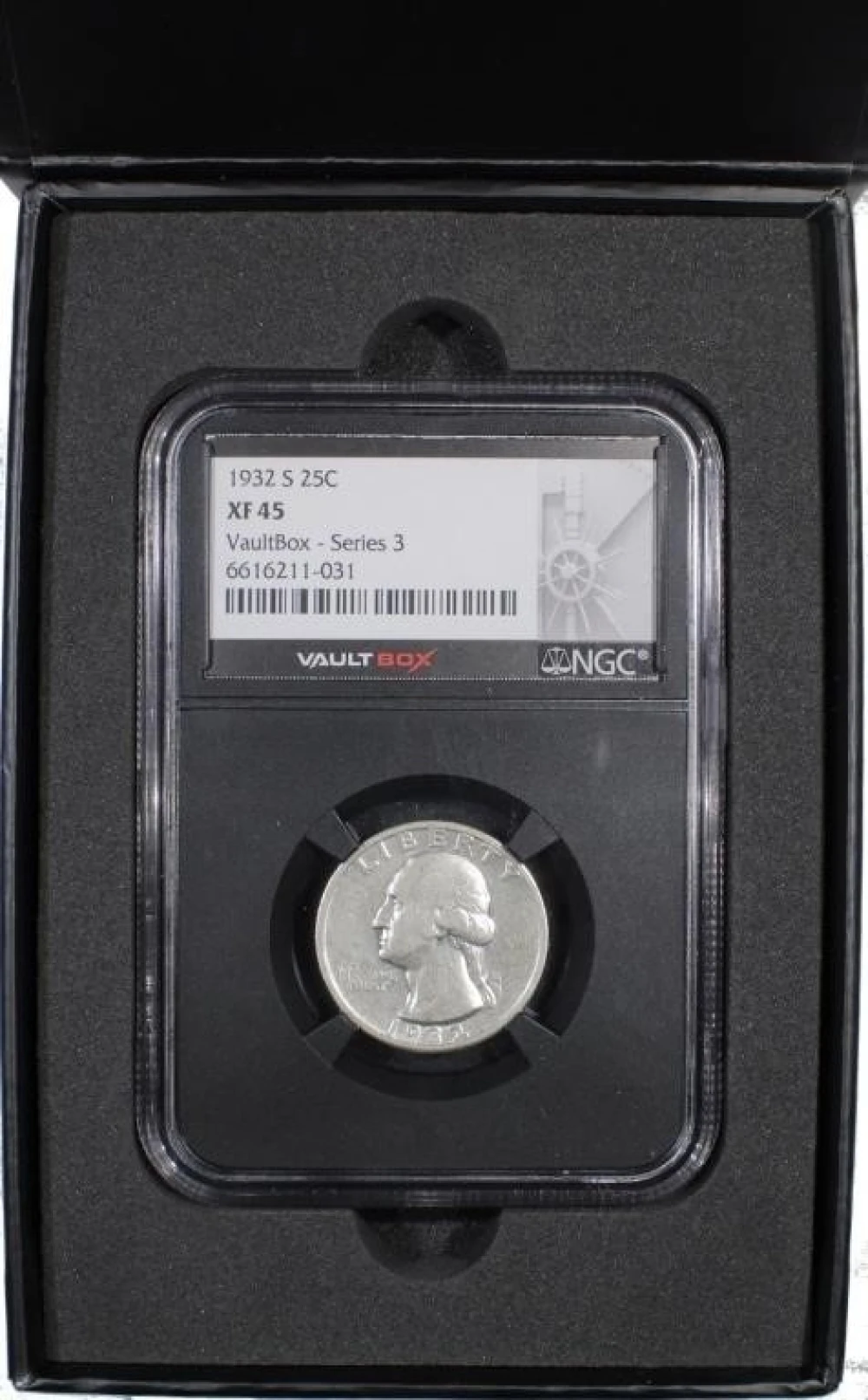 NGC EF-45 1932-S Washington Quarter in Vault Box