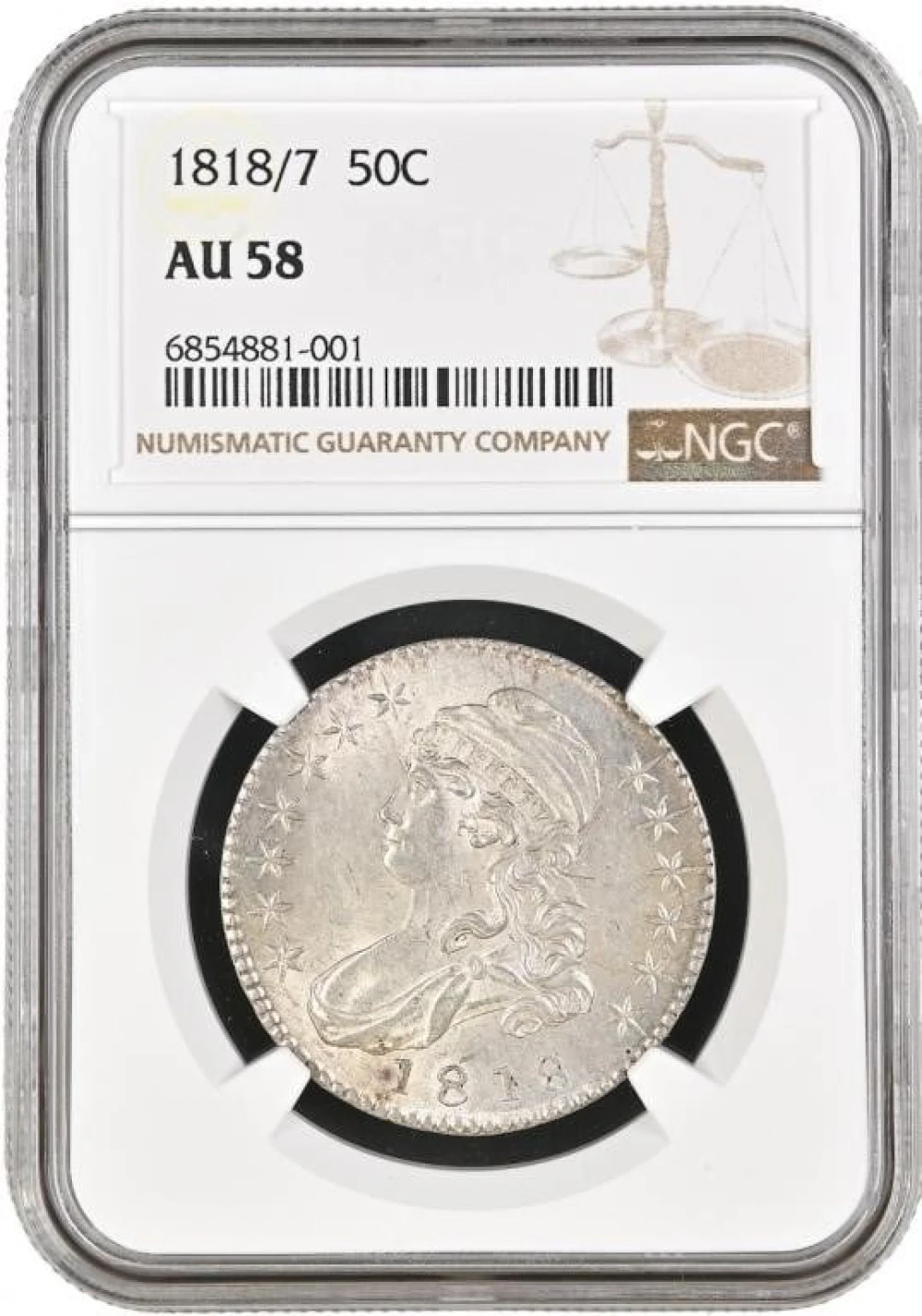 NGC AU-58 1818/7 Bust Half Dollar