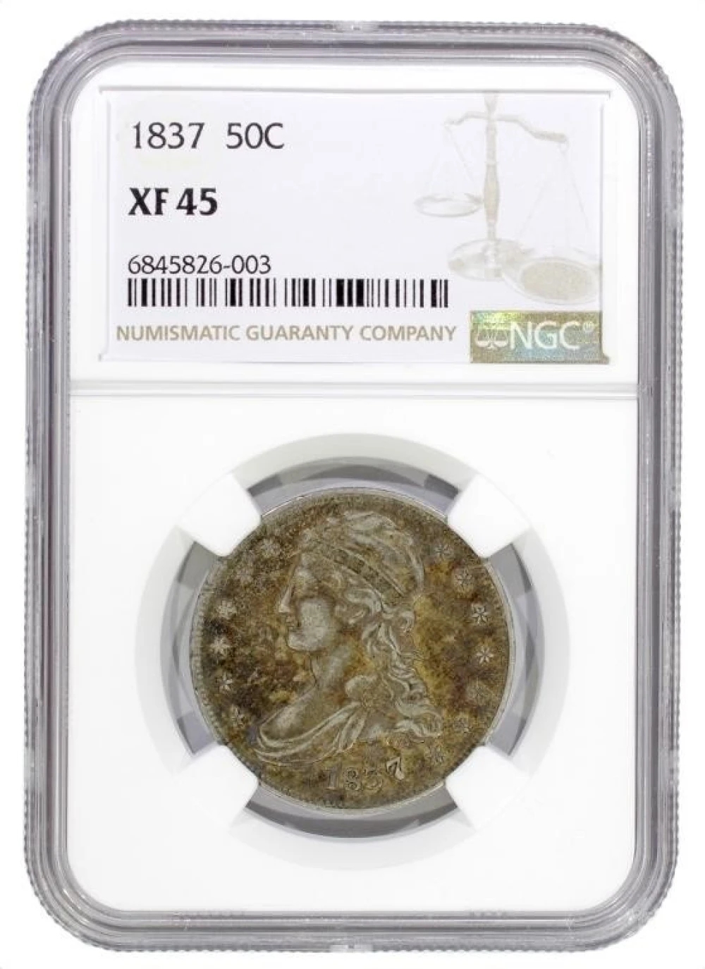 NGC EF-45 1837 Reeded Edge Half Dollar