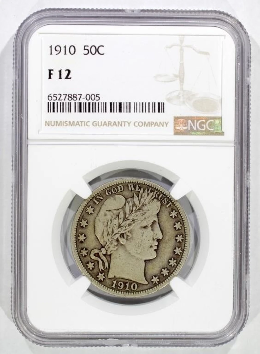 NGC F-12 1910 Barber Half Dollar