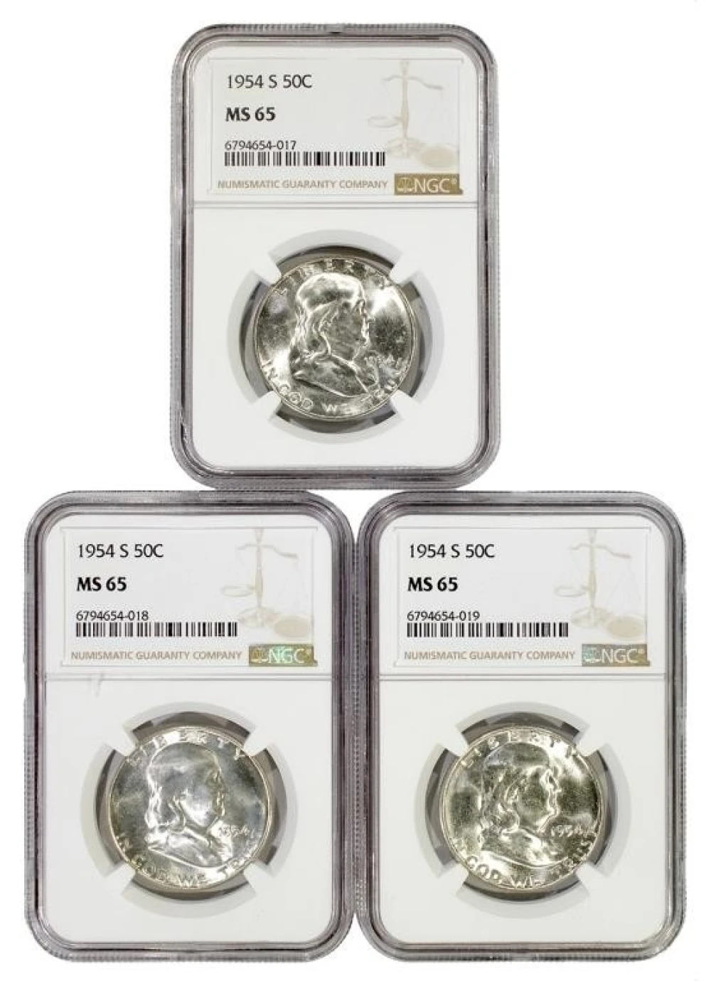 NGC MS-65 1954-S Franklin Half Trio