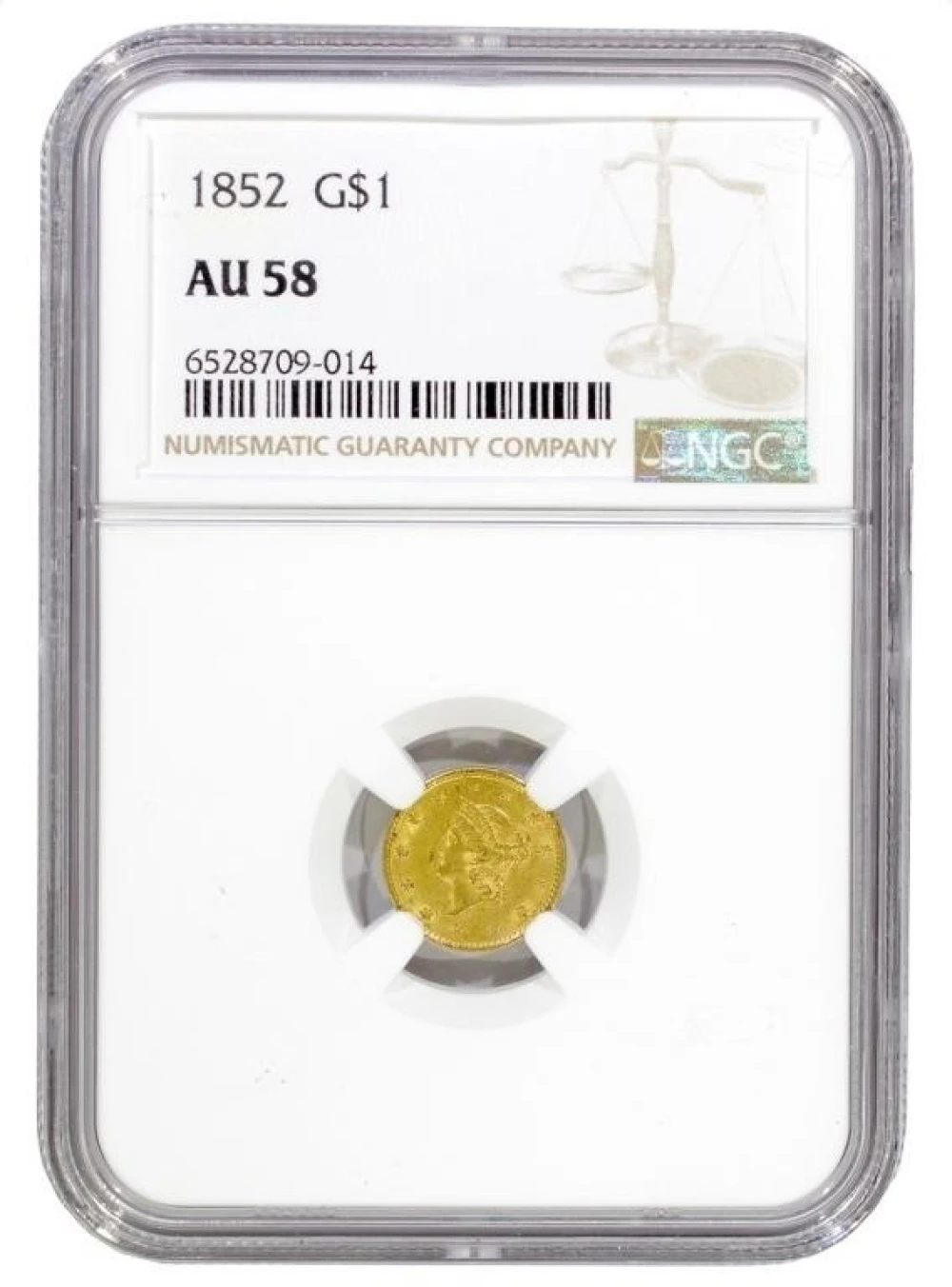 NGC AU-58 1852 $1 Gold