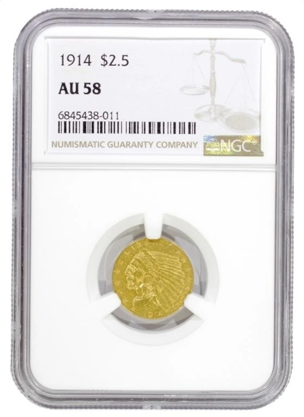 NGC AU-58 1914 $2.50 Gold Indian