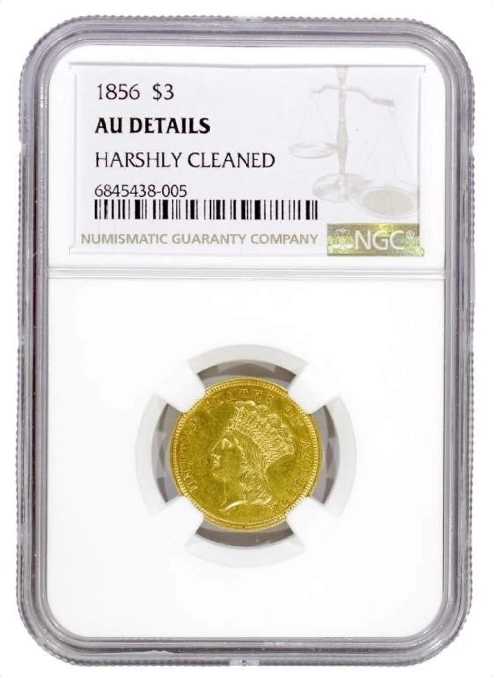NGC AU Details 1856 $3.00 Gold