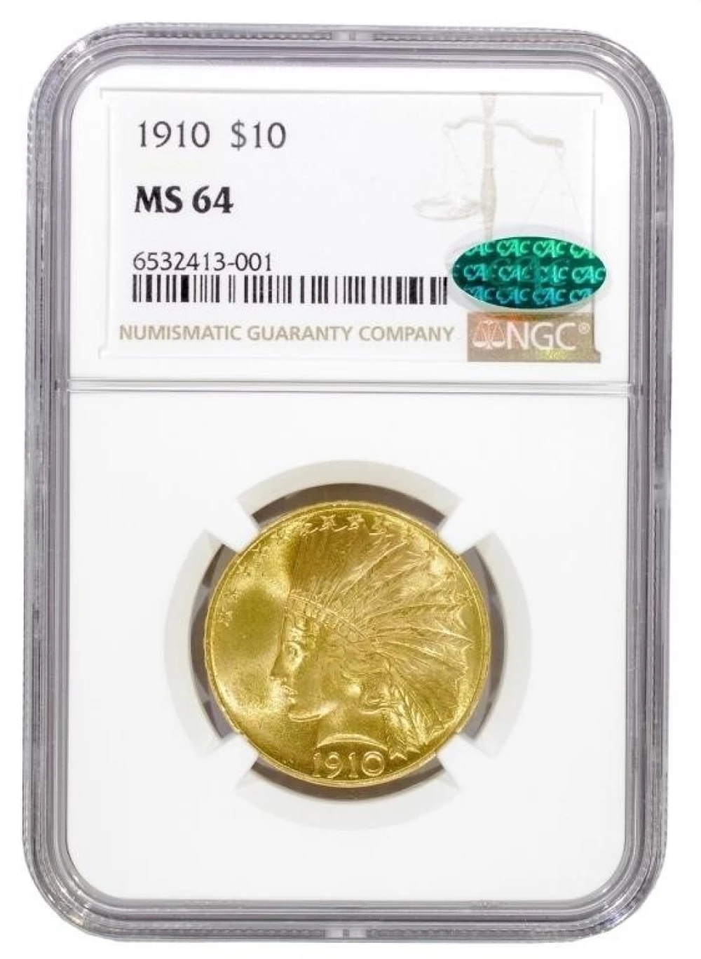 NGC MS-64 CAC 1910 $10 Indian Gold