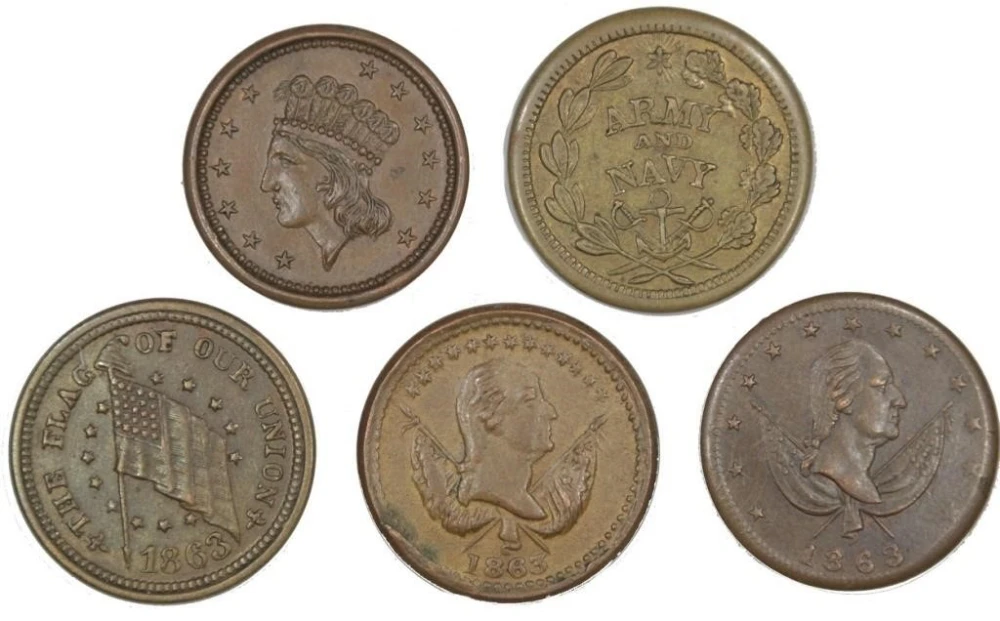 5 Different AU Civil War Tokens