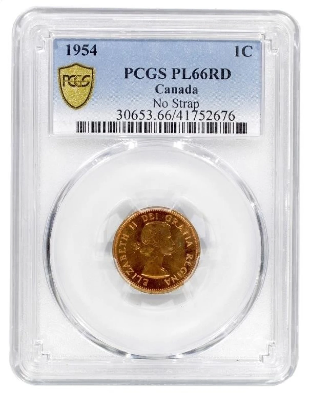 PCGS PL 66 Red 1954 No Strap Canadian Cent