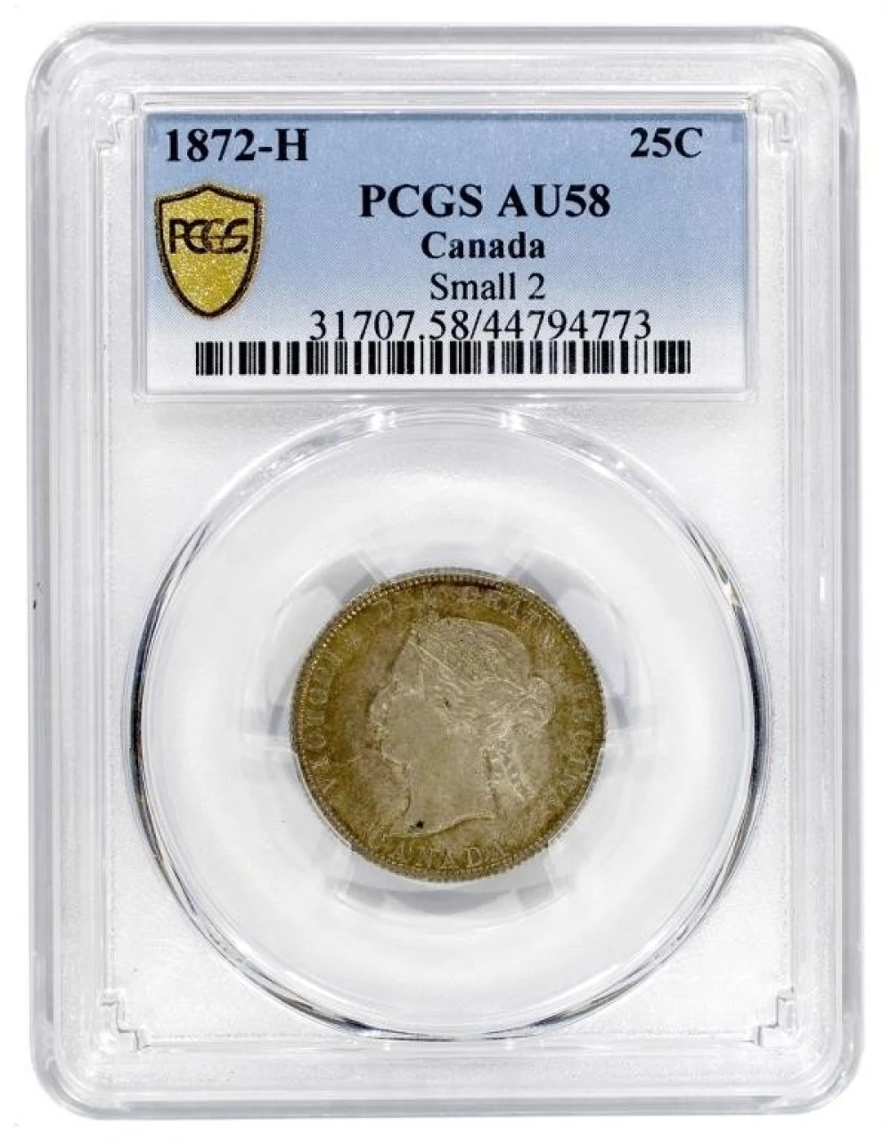 PCGS AU-58 1872-H Canadian Quarter