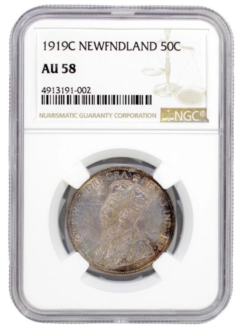 NGC AU-58 1919-C Newfoundland Half Dollar