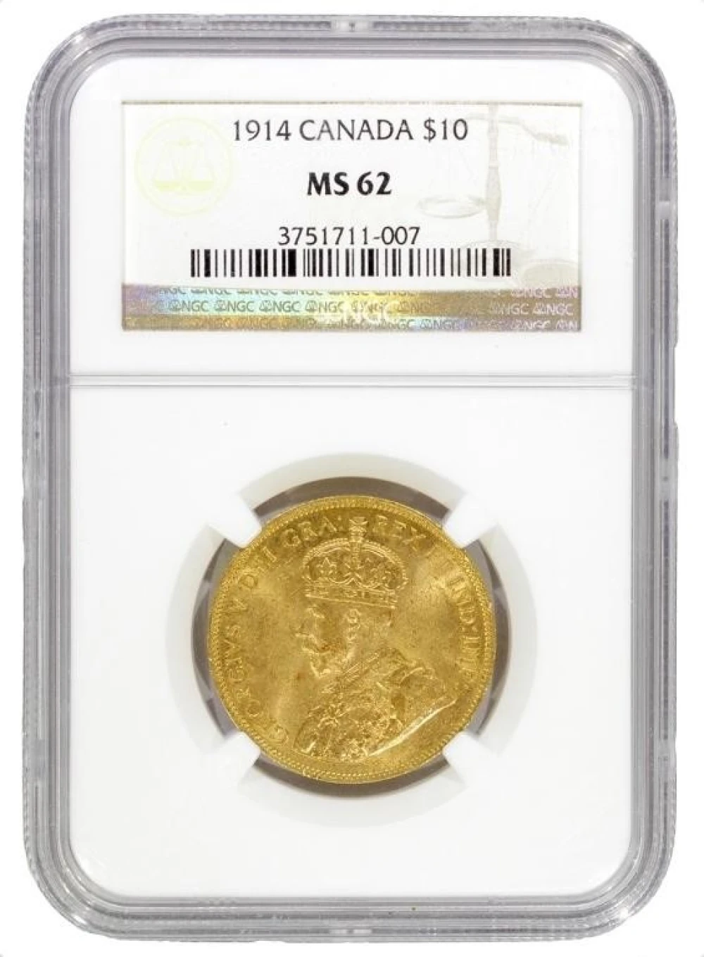 NGC MS-62 1914 Canadian $10 Gold