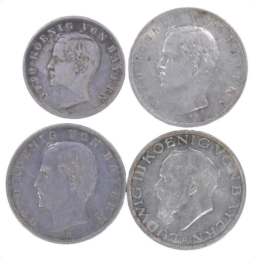 German States. Bavaria. 4 Different Silver Pieces