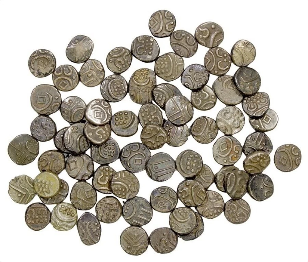 India 68 Pieces Of Silver Chuckram Fanam