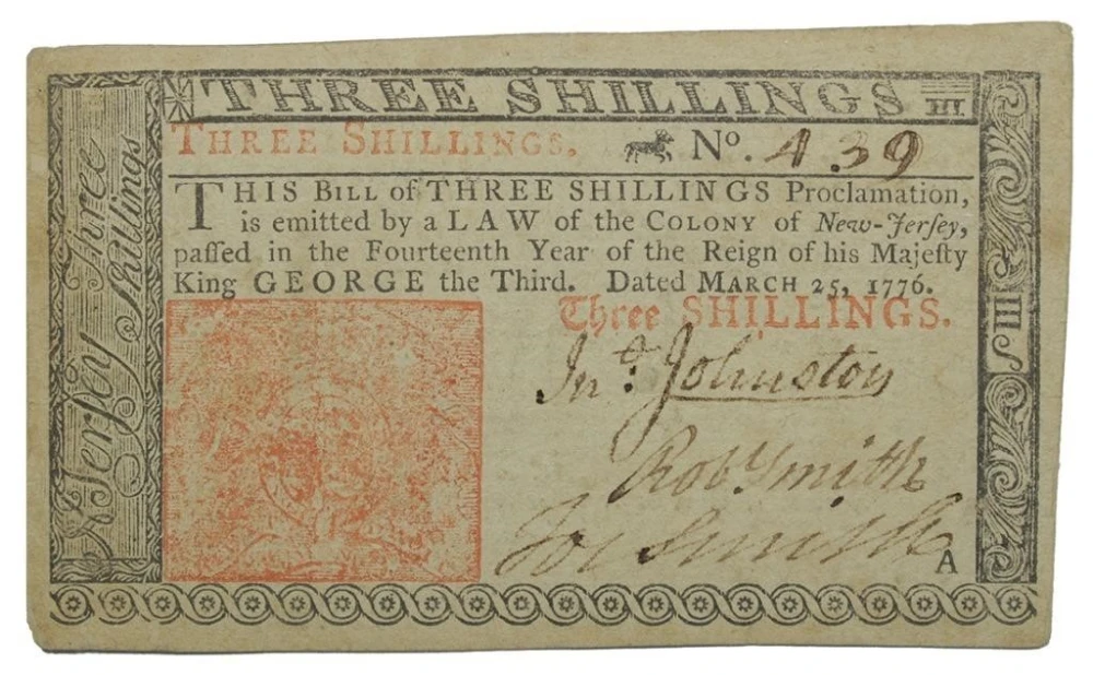 EF New-Jersey 1776 Three Shillings Note