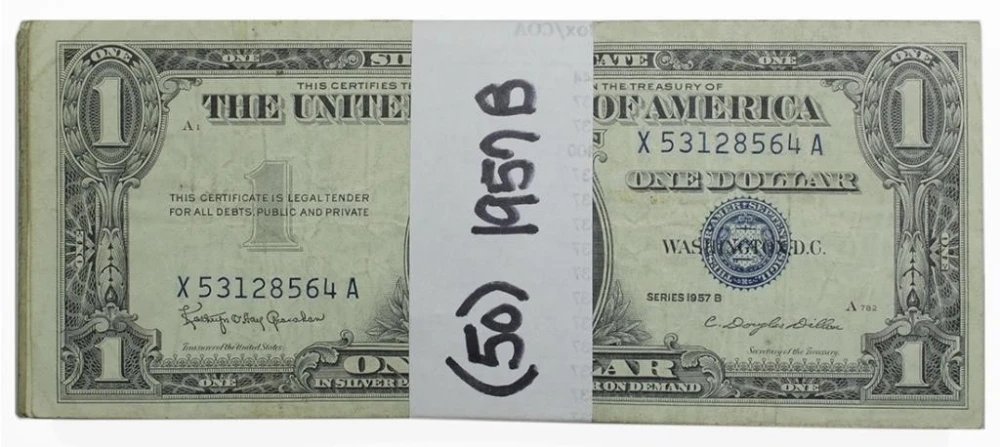 50 Pieces 1957-B $1 Silver Certificates