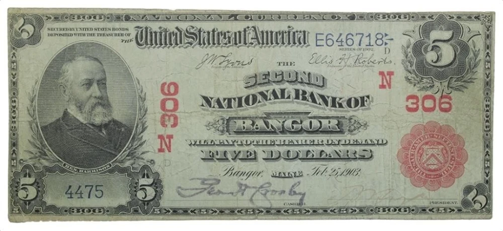 Maine. Bangor. Series 1902 National Currency $5