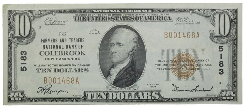 New Hampshire. Colebrook. EF Series 1929 $10 Note