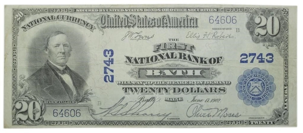 Maine. Bath. Series 1902 $20 National Currency