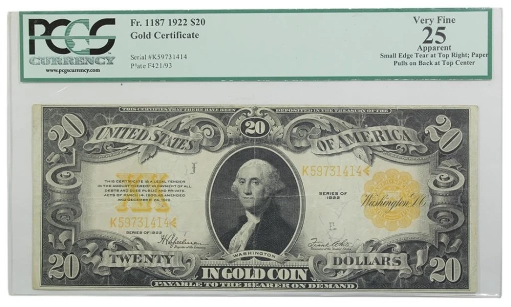 1922 $20 Gold Certificate