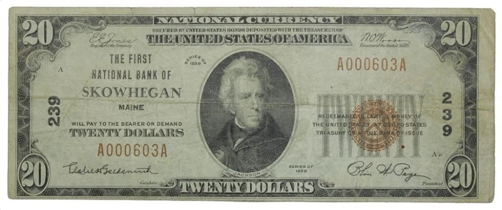 Maine. Skowhegan. Fine Series 1929 $20