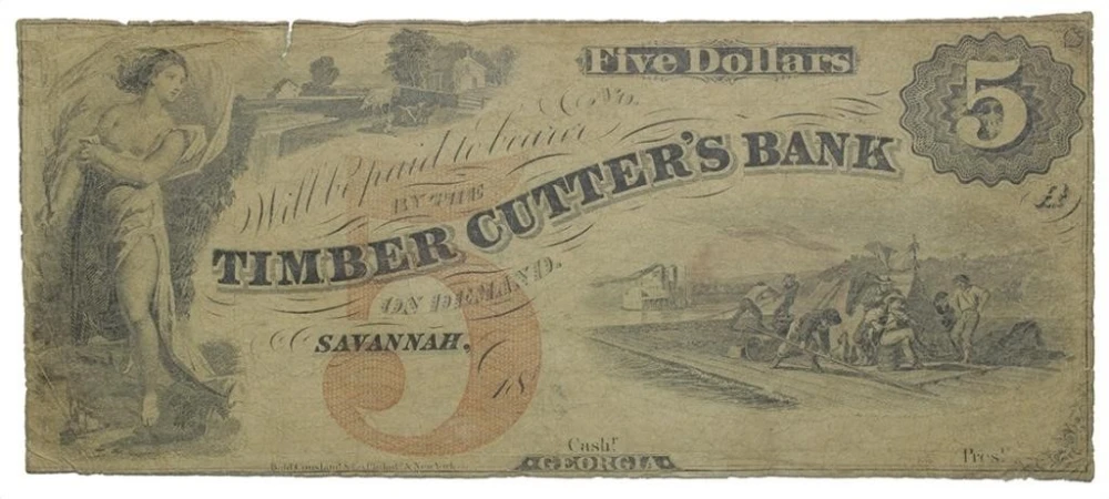 Georgia. Savannah. Fine $5 Note