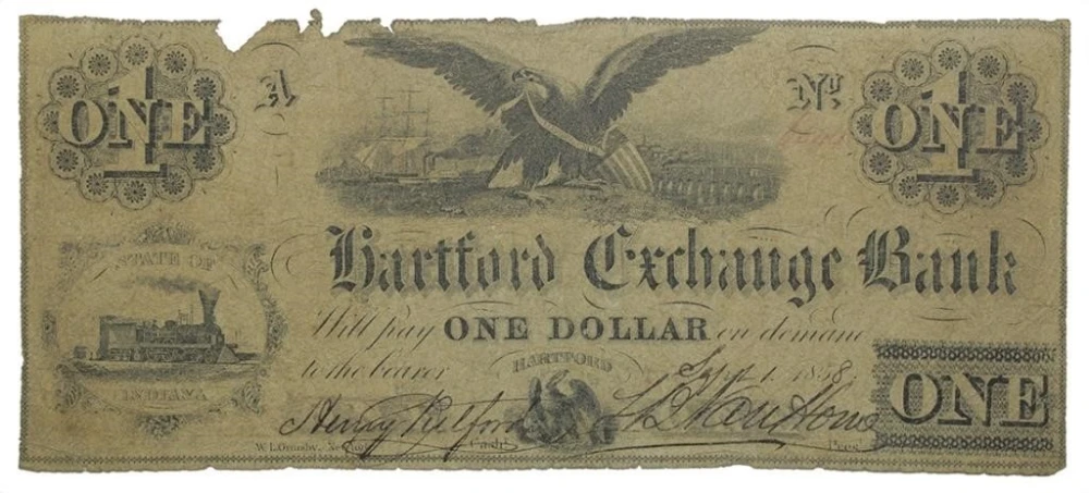 Indiana. Hartford. 1858 $1 Note