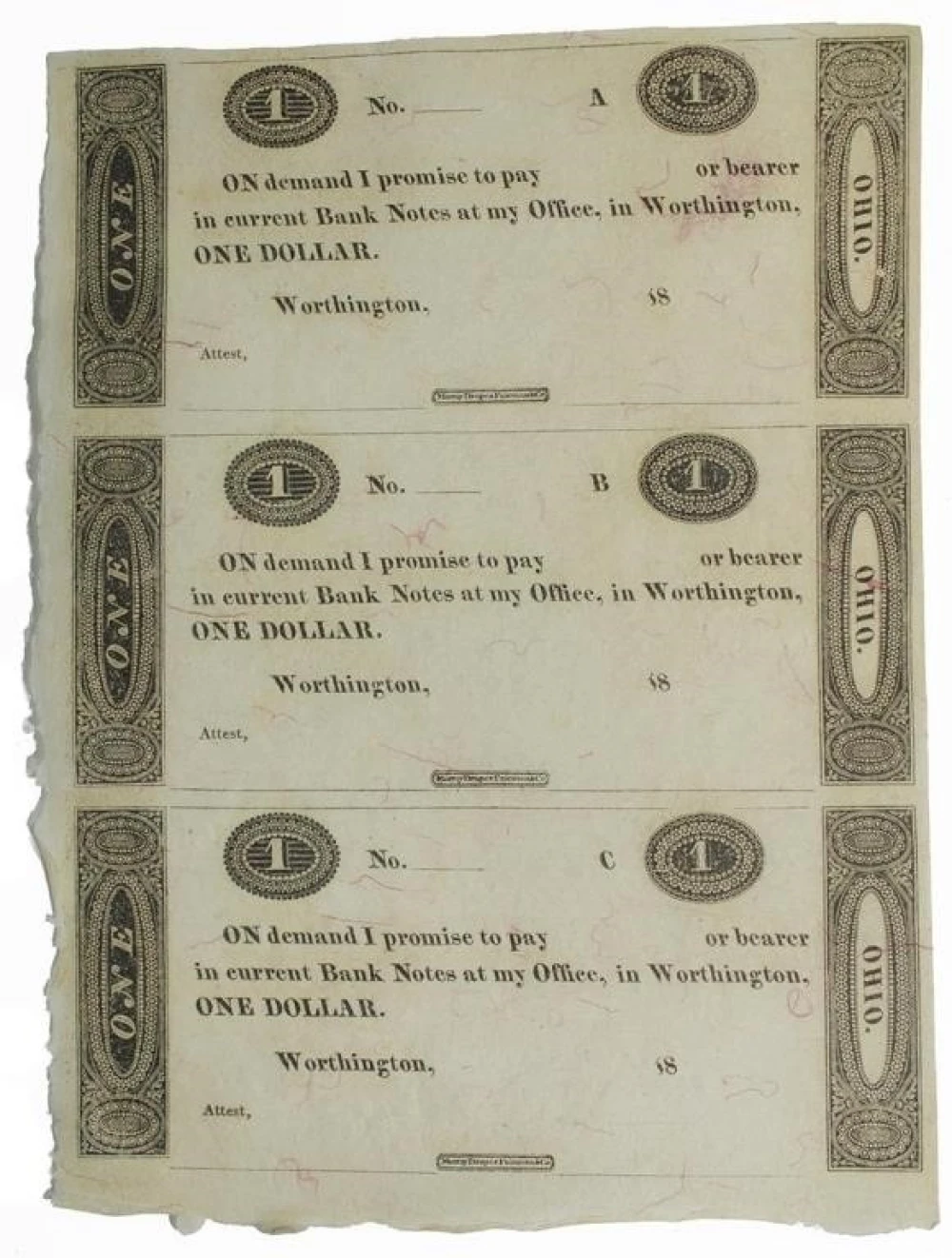 Early 1800's Worthington Ohio Sheet