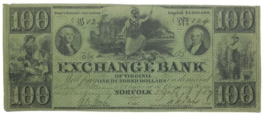Virginia. Norfolk. VF 1857 $100 Note