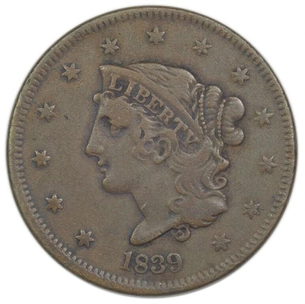 VF-20 1839 Booby Head Cent