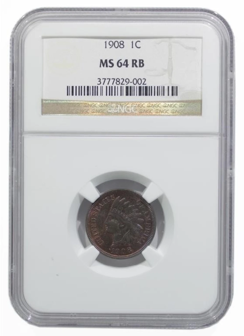 NGC MS-64 RB 1908 Indian Cent
