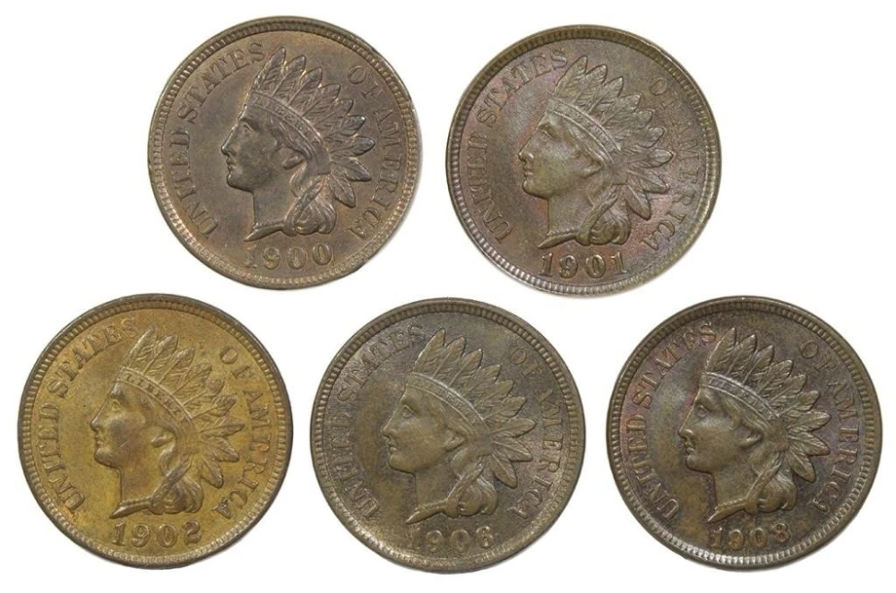 5 Piece Mint State Indian Cent Lot
