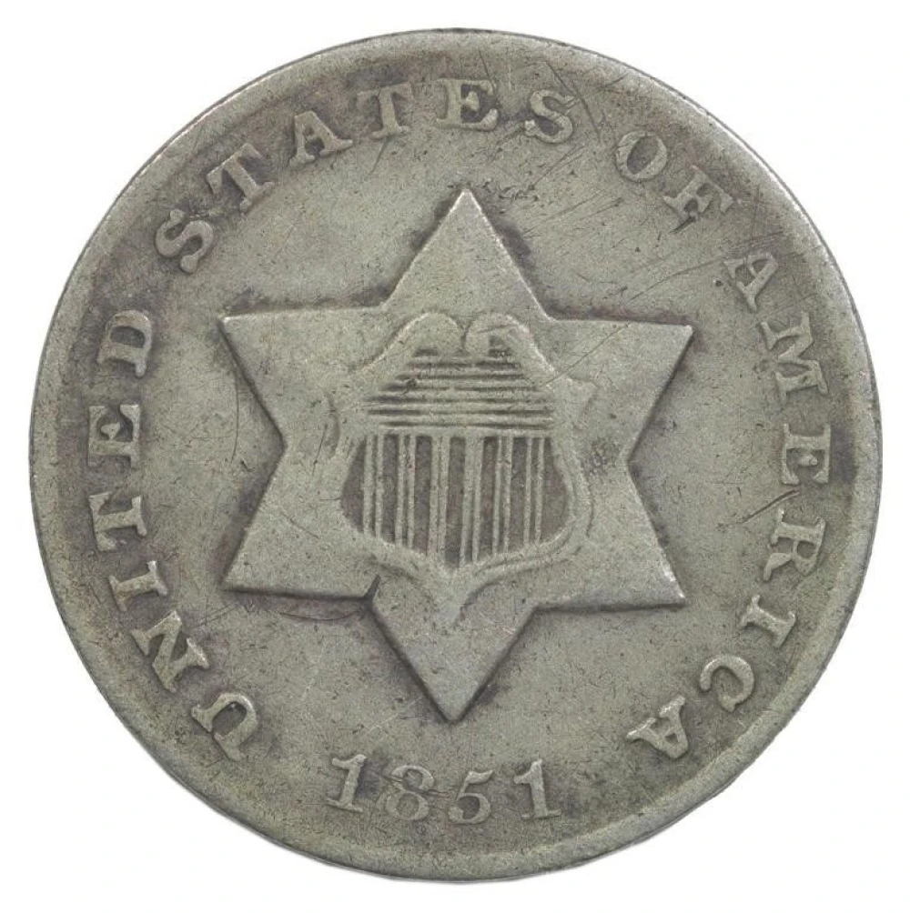 VF 1851-O Silver Three-Cents