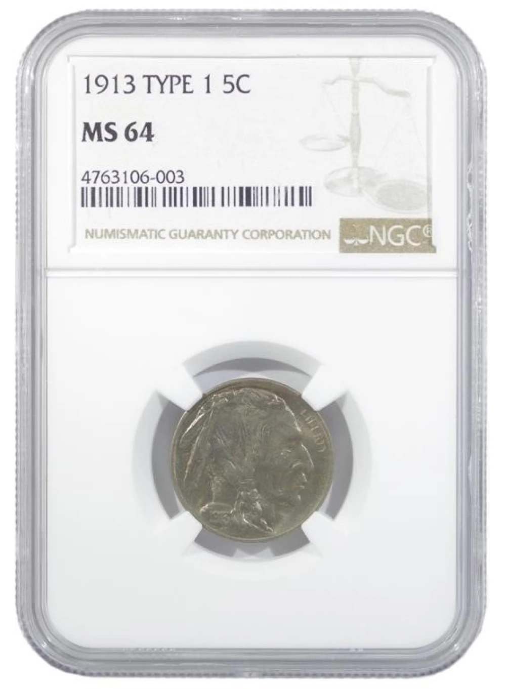 NGC MS-64 1913 Type I Buffalo Nickel