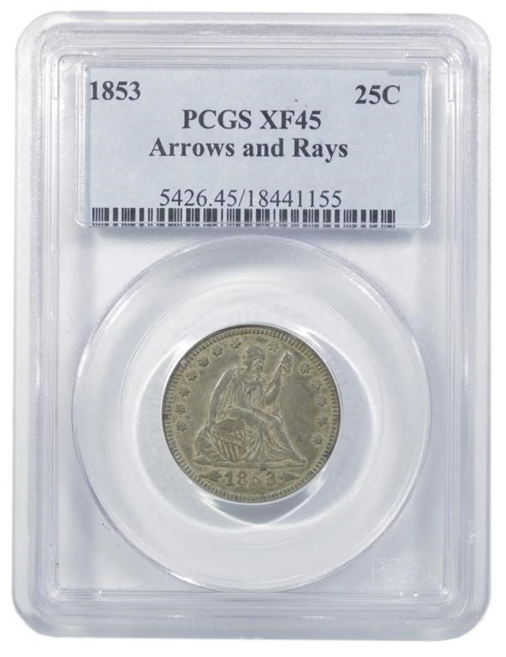 PCGS EF-45 1853 Arrows & Rays Quarter