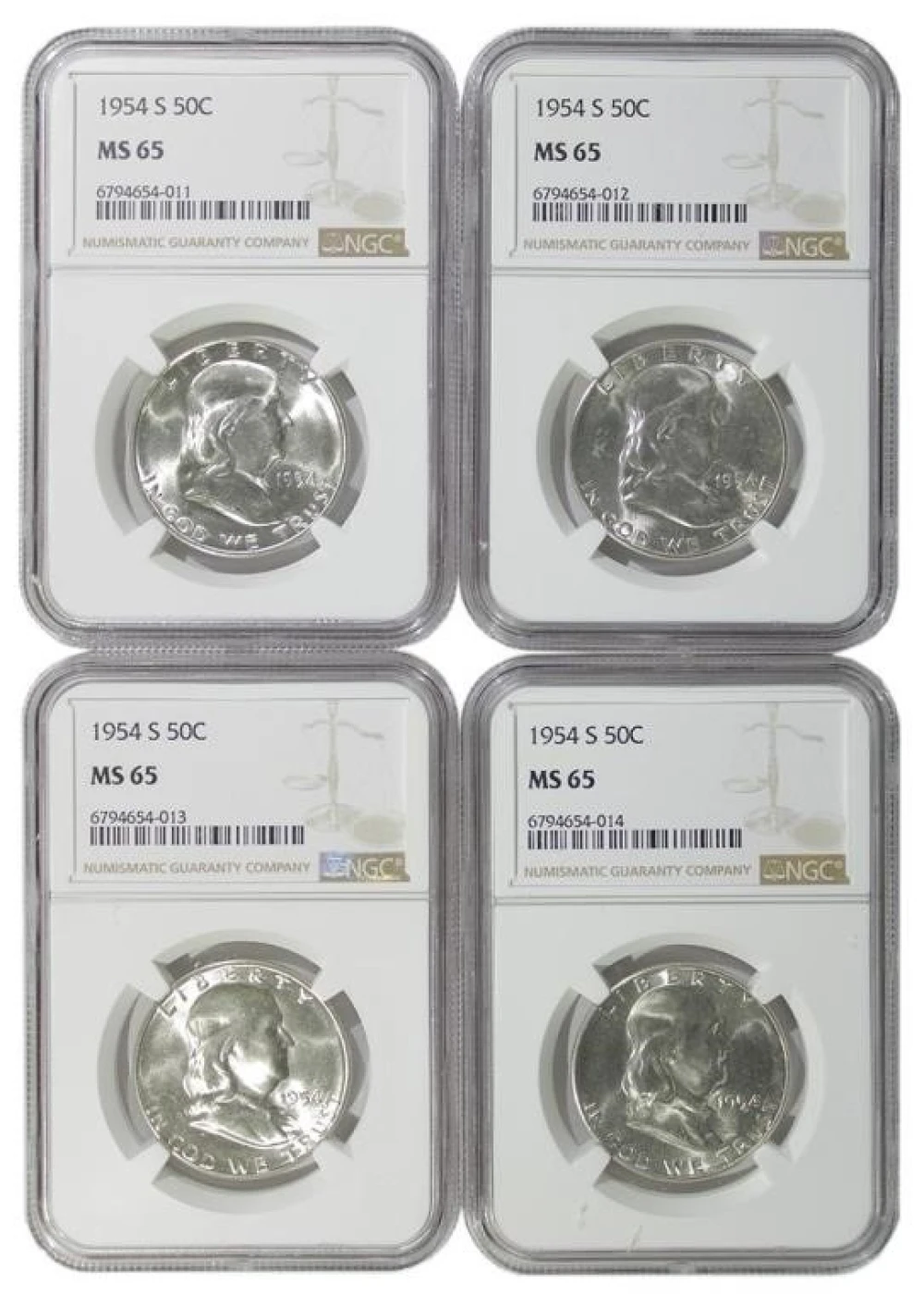 NGC MS-65 1954-S Half Dollar Foursome