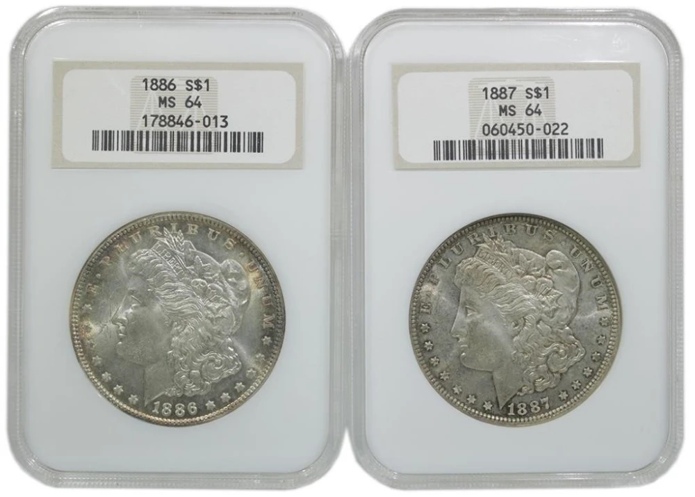 NGC MS-64 Toned Morgan Dollar Pair